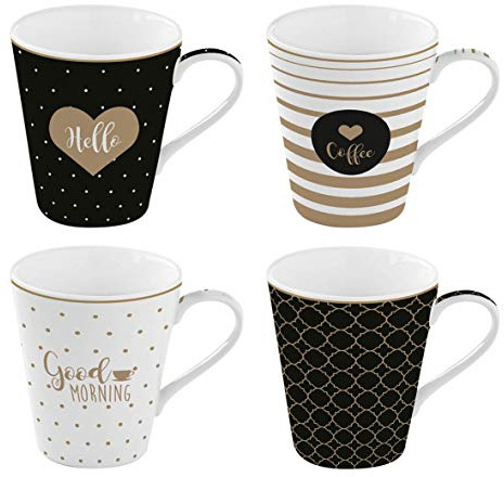 Easy Life 128CMGM Coffret 4 Mugs, Porcelaine Fine Coffee Mania Good Morning, 0.3 L, Multicolore