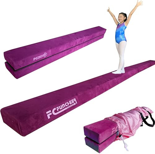 FCfuncheer Gymnastikbalken, zusammenklappbar, Holzkern, rutschfeste Unterseite mit Tragegriff, 2,4 m, violett, 8FT