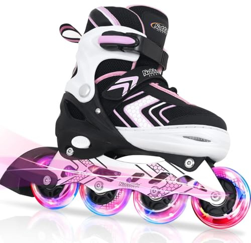 Patines en línea para niños - 4 Tamaño Patines Inline Patines de Rodillos para niñas y niños Principiante (Pink, 27-31 EU)