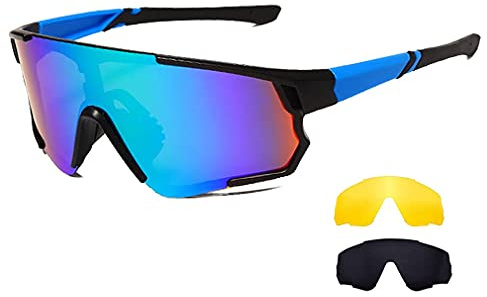 Long Keeper Fahrradbrille, Sportbrille Radbrille UV400 Schutz mit 3 Wechselobjektiven, Polarisierte Sport Sonnenbrille Herren Damen für Rennrad MTB Fahrrad