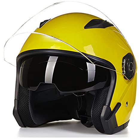 Casque Moto Jet Vintage Casque Mobylette Bols Rétro Casque Face Ouverte Adultes Style Street Motor-Moped Casque Demi-Casque Adulte Cyclomoteur Approuvé DOT/ECE,Jaune,M