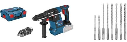 Bosch Professional 611910001 18V System Perforateur sans-fil GBH 18V-26 F (sans Batterie/Chargeur, avec Poignée Supl, Butée de Profondeur) + Assortiment de 8 Coffret de forets SDS plus (pour le béton)