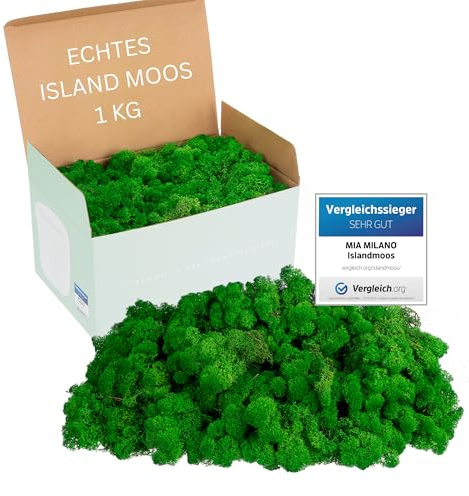Mia Milano Islandmoos naturgrün konserviert | Moos Deko zum Basteln | 1kg Echtes Dekomoos Isländisch für Moosbild, Mooswand lebend