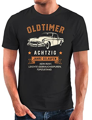 MoonWorks® Herren T-Shirt Geburtstag Oldtimer Retro Design Print Vintage Auto Geschenk für Männer 80 Jahre schwarz XL
