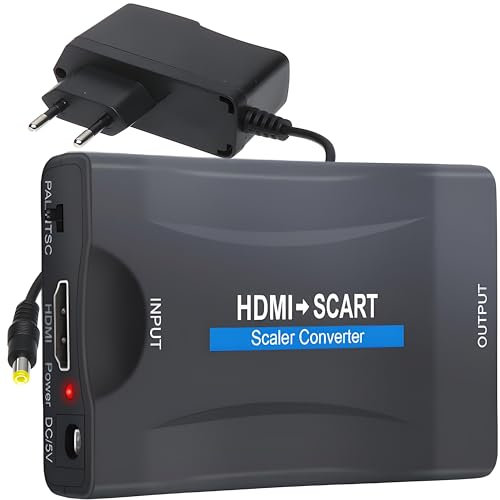 Retoo Convertisseur SCART vers HDMI, Adaptateur Convertisseur Audio vidéo HD 1080P pour HDTV STB VHS Xbox PS3 Sky Lecteur DVD Blu-Ray, HDTV VHS PAL, Adaptateur NTSC3.58. NTSC4.43