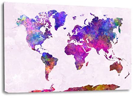 Hustling Sharks® Wandbild Weltkarte als XXL Wandbild Landkarte - Querformat, Bild Weltkarte, Leinwandbild Weltkarte, Weltkarte Bild Groß, Wanddeko XXL, Wandbilder Wohnzimmer, Deko (105x70cm)