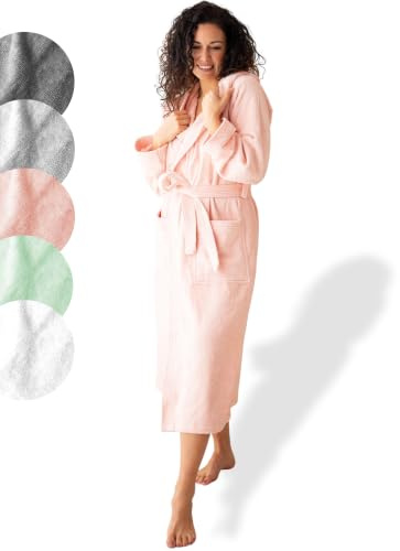 SIEGENTHAL® Damen Bademantel Frottee Velours aus 100% Baumwolle mit Kapuze, flauschiger Morgenmantel, Saunamantel, Hausmantel, Wellness Bademantel