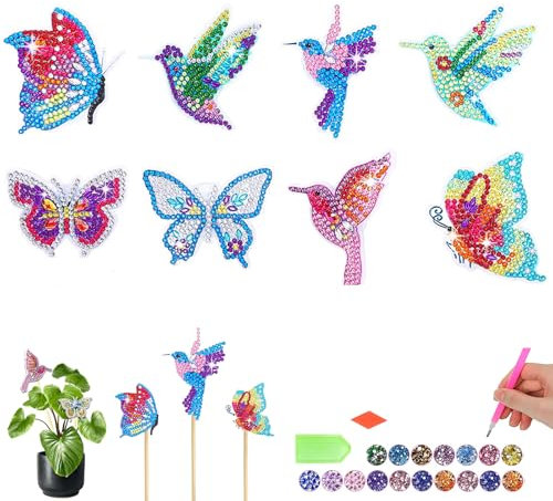 CharySim Diamond Painting Schmetterling Kristall Set Für Gartendeko 8 Stück Diamant Art Gartenstecker Mädchen Basteln Erwachsene Kinder Dimond Painting Geschenke Für Frauen 8 9 10 11 12 Jahre