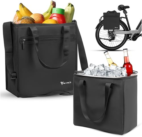 MIVELO Cykelväska för bagagehållare – shoppingväska cykel shopper – bagagehållarväska inkl. avtagbar kylväska – packväska, bärväska och axelväska, 25 liter (svart)