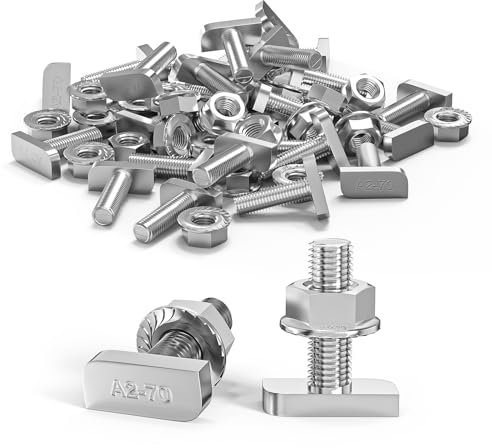 ORTAVA Hammerkopfschrauben M8x25, 12 Stück Hammerkopfschraube M8 Edelstahl A2-70 mit Flanschmuttern, Stockschrauben, Gewächshaus Schrauben für PV Solar Montageschienen, Photovoltaik