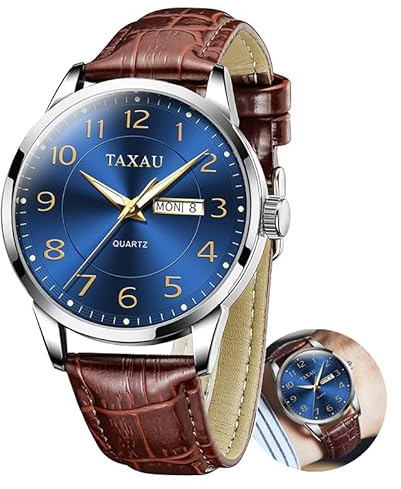 Taxau Klassische Lederuhren für Männer Big Dial Luxus Quarz Wasserdicht