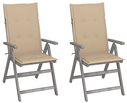 AJSEOYBS Gartenmöbel,Terrassenstühle,Atmungsaktive Gartenmöbel,Verstellbare Gartenstühle 2 STK. mit Auflagen Massivholz Akazie,Comfy Lounge Chair, Outdoor Möbelfür Rasen, Garten, Balkon im Freien usw