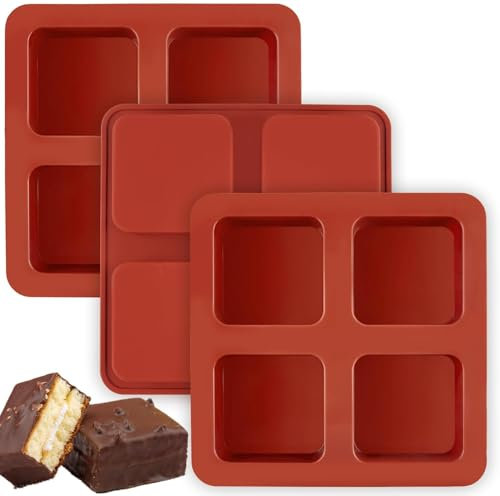 Socluer 3 Stück Brownie Backform, 4 Hohlräume Silikon Schokoladenformen, Kleine Quadratische kuchenform, Lebensmittelecht und Antihaftbeschichtet, für Kuchen, Eiswürfeln, Pralinen