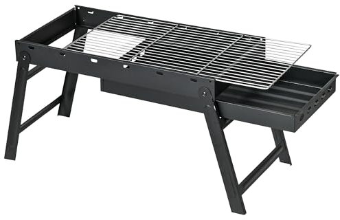 Outsunny Barbecue au charbon de bois portable pliable BBQ grill sur pieds avec bassin à charbon extractible 74L x 30l x 37H cm, noir