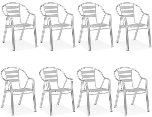 Acht & Acht Hochwertiger Gartenstuhl Stapelbarer Aluminiumstuhl für Balkon, Bistrostuhl, Terrassenstuhl Aluminiumgestell | Innen & Außenbereich | ODC-4061-SILVER | 56B x 59T x 81H cm | 2,5 kg (8)
