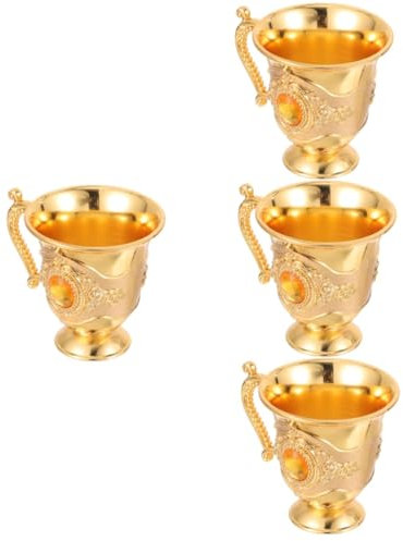Amosfun 4 Pezzi di Bicchieri da Vino Decorativi Mini Bicchieri da Vino in Metallo Piccoli Bicchieri da Vino Impilabili Riutilizzabili Stile Europeo Eleganti Tazze da tè