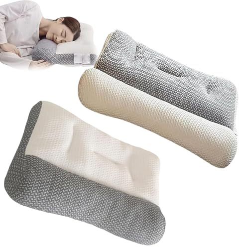 R-estiva - Cuscino per apnea notturna, cuscino ergonomico R-estiva, cuscino ortopedico per trazione cervicale, versione aggiornata 2024 (bianco+grigio)