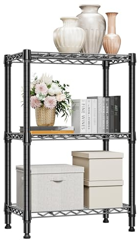 MZG 359 kg 3 nivåer hylla metallförvaringshyllor hyllor vajerhylla kraftiga garderobsorganisatörer för garage kök badrum tvätt svart 35 cm D x 60 cm B x 90 cm H
