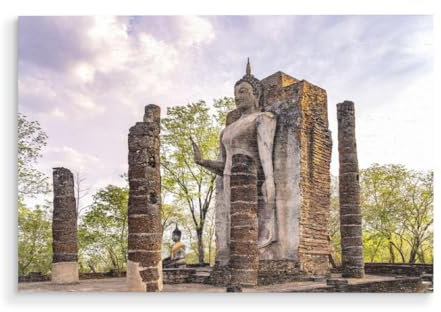 artboxONE Holzbild 30x20 cm Architektur Buddha in Sukhothai von Künstler Dreamtours
