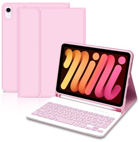 Lielax Funda de Teclado para iPad Mini 7 (A7 Pro) 2024 de 8.3 Pulgadas, Funda con Teclado Bluetooth Desmontable y Soporte para Lápices para iPad Mini A17 Pro (2024/2021)