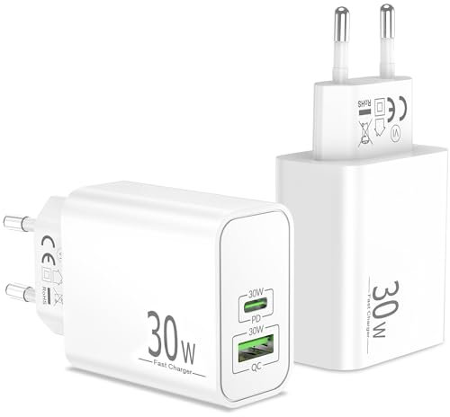 30W USB C Ladegerät Netzteil für iPhone 17/Air/16/16e/15 Pro Max Plus 14 13 12 11, für Apples iPad, 2-Port Schnellladegerät USBC Stecker PD+QC USB-A Handy Charger Power Adapter