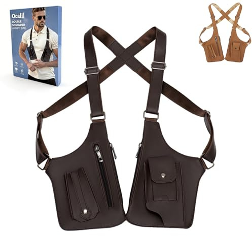 ocalil Double Shoulder Armpit Bag, 2026 New Men Anti-Theft Underarm Wallet Pocket Holster Phone Leisure Double Shoulder Pouch (brown)