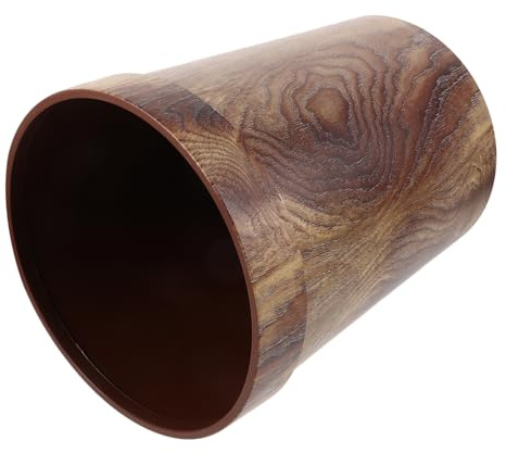 GALPADA Cubo de Basura Retro Grande de Plástico Marrón sin Tapa para Cocina | Diseño de Grano Imitación Madera, Anillo de Presión Humanizado, Fácil de Limpiar