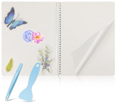 Tofficu Stickeralbum Wiederverwendbar Kinder, Sticker Sammelbuch mit 40 Seiten, Aufkleber Organizer Set mit Pinzette und Schaber, Kreatives Stickerbuch für Kinder Mädchen Jungen Basteln Reisen