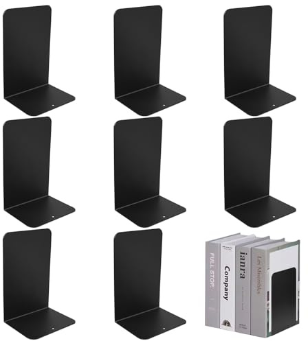 8 Pieces Metal Bookends, 20 x 13.5 x 10 cm, Non-Slip Desk Book Holder, Bookends for Office, Library, Home, School