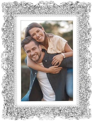 HMETOL Modern Shiny Crystal Picture Frame for Wedding Home Desk Decor