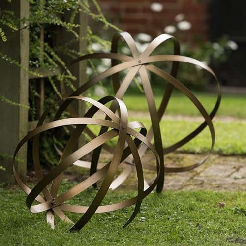 Crocus Collection 62cm Garden Sculpture Sphere Brass Weatherproof Contemporary Ornament or Plant Topiary Cage