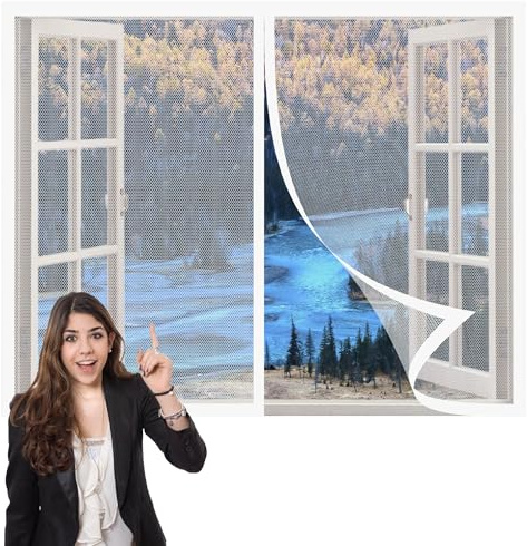 Mosquitera para Ventana 182 x 209 cm sin Taladrar Mosquitera con Imán de Ancho Recortable Cierre Automaticamente para Marco de Ventanas, Blanco