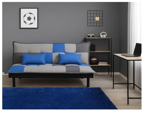 HTI living Couch Karo mit Schlaffunktion Blau Sofa Schlafsofa Funktionscouch