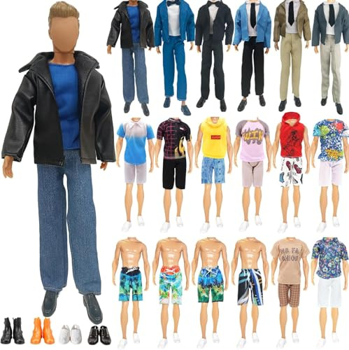 10 Stück Kleidung und Zubehör Kompatibel mit Ken 12 Zoll Puppen, Enthalten 1 Jackenset 1 Anzug 2 Kurze Oberteile und Hosen 2 Badehosen 4 Paar Schuhe in Zufallsauswahl, Mädchen