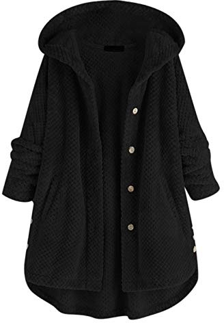 Generisch Cappotto da donna di grandi dimensioni, in tessuto non tessuto, taglie forti, con cappuccio da donna (nero, XXXL)