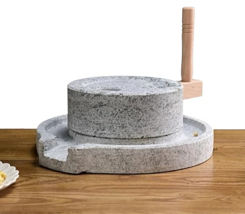 Moulin à grains en pierre bleue naturelle fait à la main, broyeur manuel pour farine, pâte de riz, épices, haricots, blé, soja, café, parfait pour un usage domestique et professionnel