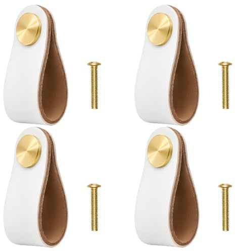 Lot de 4 Poignée Meuble Cuir, Poignée Meuble, Boutons de Tirage pour Armoires, Commodes et Cuisine - Installation Facile, Matériaux Durables et Design Élégant