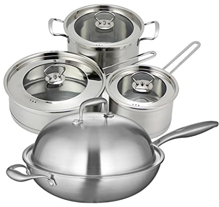 asdchZen Juego De Utensilios De Cocina Combinado De Acero Inoxidable Wok Olla para Sopa Olla para Leche Sartén Juego De Regalo Olla De Uso Doméstico