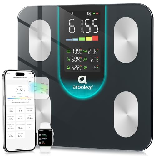 arboleaf Scales for Body Weight & Fat, Smart Body Fat Scales, High Precision Bluetooth Digital Bathroom Scale with 14 Body Composition Metrics for BMI Muscle Mass, 400lb/180kg