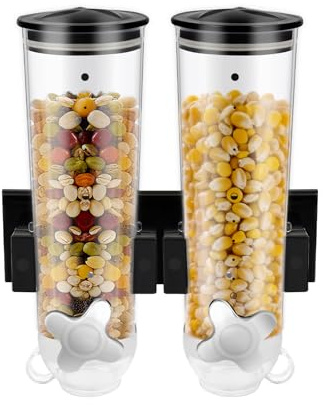 WAPHOERTE Distributeur de céréales mural - Double partie - 3 l - Pour céréales, céréales et bonbons - 29 x 15 x 30 cm - Noir