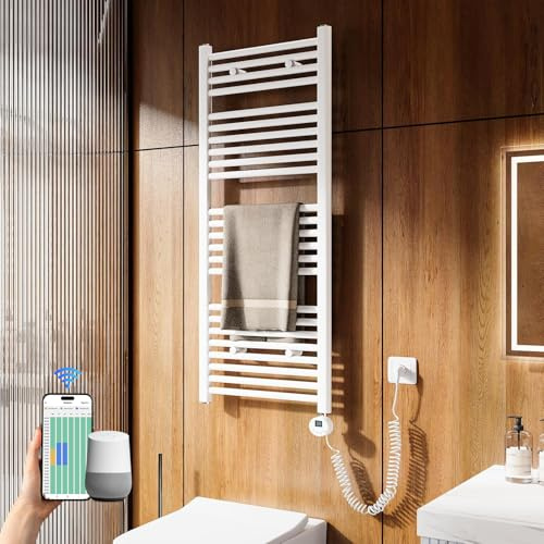 Heilmetz Badheizkörper Elektrisch 1200x500mm Bad Heizkörper mit WiFi Thermostat 500W Seitenanschluss Weiß gerade Badheizkörper mit Timer+Intelligenter Temperaturregler+LCD-Displays Energiesparend
