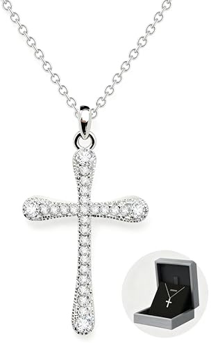 Sterling Silver Cross Necklace for Women & Girls – Dainty Cubic Zirconia Pendant, Hypoallergenic & Tarnish-Resistant, Adjustable Chain, Elegant Faith Jewellery Gift for Birthday, Graduation, Valentine