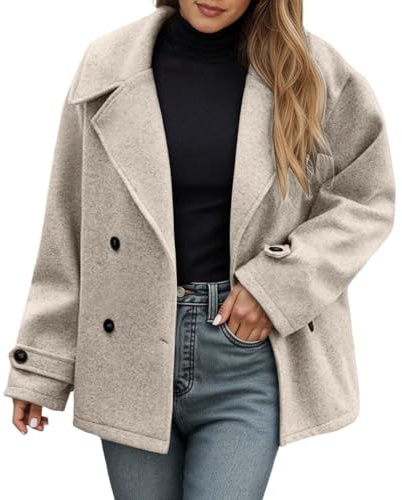 Rrongwn Manteau pour femme - Veste cropped élégante à revers - Manteau en laine chaud - Blazer court - Décontracté - Avec boutons - Cardigan - Manteau de transition - Trench, kaki, M