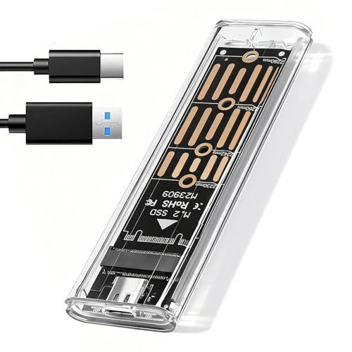 M.2 SSD Gehäuse, NVME Gehäuse USB 3.2 Adapter Gen 2 (10Gbps), Externes SSD m2 Adapter Gehäuse für NVMe PCIe M-Key (2230/2242/2260/2280), Unterstützt UASP, Trim, Transparentes Design (NOT SATA)