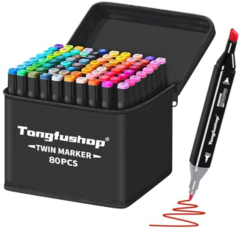 Tongfushop 80 Farben Alkohol Stifte Set, 2S Schnell Trocknende Doppelspitze Alkohol Marker, Meißel & Feine Alkoholmarker Filzstifte mit Anti-Seepage Abstandshaltern für Malerei Design Manga Skizzieren