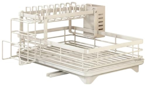 Takingup Égouttoir à Vaisselle à 2 Niveaux, Grand égouttoir Vaisselle en Acier au Carbone Blanc avec Porte-ustensiles, de Cuisine Multifonction Amovible pour Bol, Tasse, Couteaux, Planche, pour