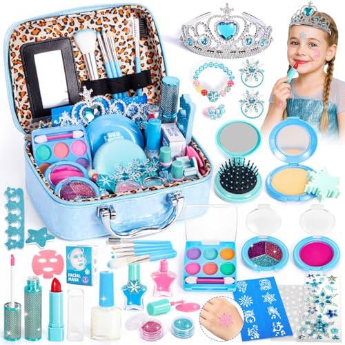 Hohosunlar Kids Makeup Sets for Girls, Washable Makeup Kit Girl Toys, Safe Pretend Play Princess Toys Make Up Set with Water-Base Peel-off Nail Polish Christmas Birthday Gift for Toddlers Ages 4-12