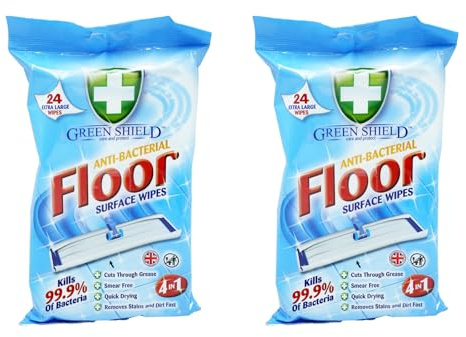 Green Shield Antibacterial Floor Wipes, Multi-Surface, Powerful Formula, Durable Texture, Floor Care Solution, Ideal for Kitchens, Bathrooms, Living Areas & Hallways, Pack of 2 (Pack of 2)