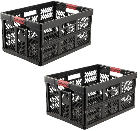 keeeper ben professionella hopfällbara lådor, set om 2, 45 l, grafit | Förstärkta kanter, sidor utan vassa kanter, fast integrerade mjuka handtag, snabbt hopfällbara, max. 50 kg