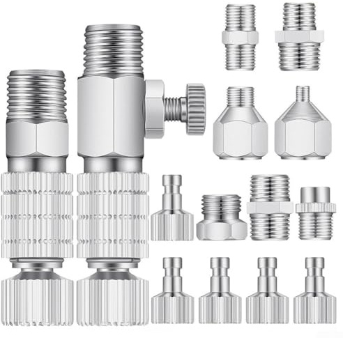 EcoLivzen 14-Piece Airbrush Hose Adapter Kit with Quick Release, 1/8 & 1/4 Inch Fittings for Air Compressor, Alloy Steel Connectors Compatible with Iwata Pointzero